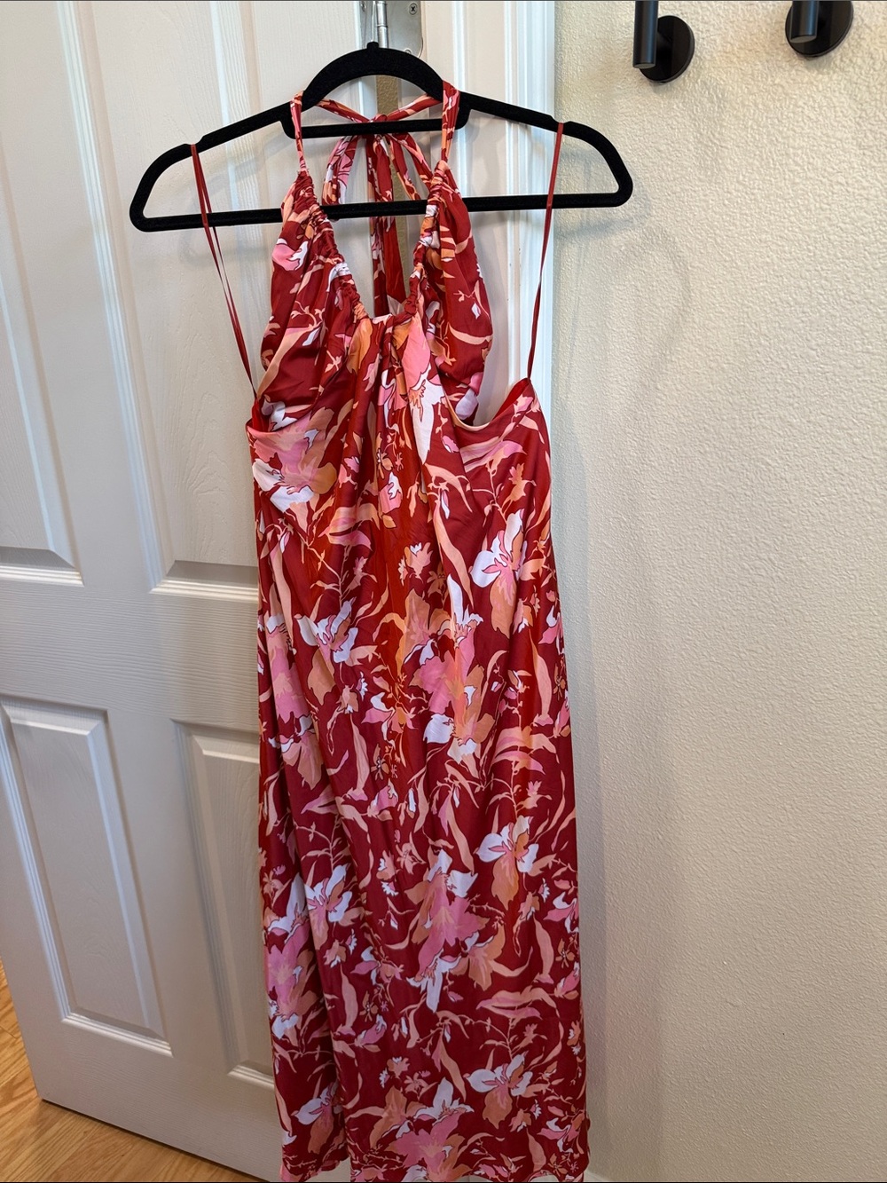 J. Crew Red & Pink Floral Halter Maxi Dress
